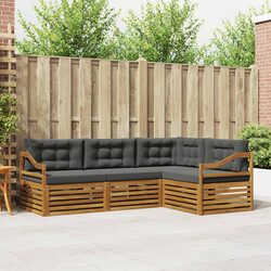 Outdoor Sofa Set 4 Piece Garden Furniture with Cushions Brown Anthracite Patio
