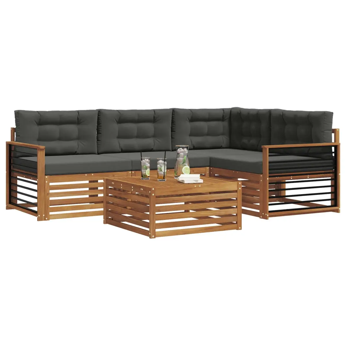 5 Piece Outdoor Sofa Set Modular Lounge Brown Acacia Wood with Cushions