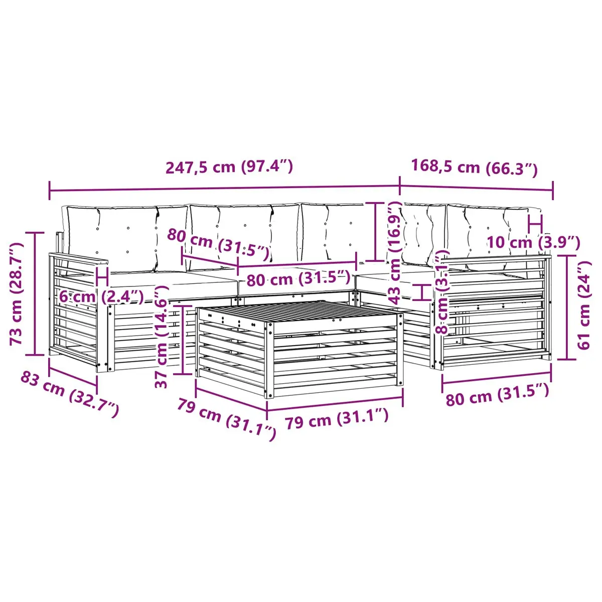 5 Piece Outdoor Sofa Set Modular Lounge Brown Acacia Wood with Cushions