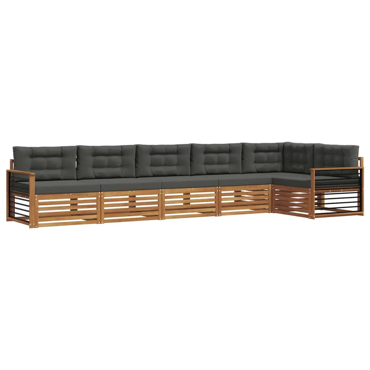Outdoor Sofa Set 6 Piece Modular Garden Furniture Brown Acacia Wood Cushions