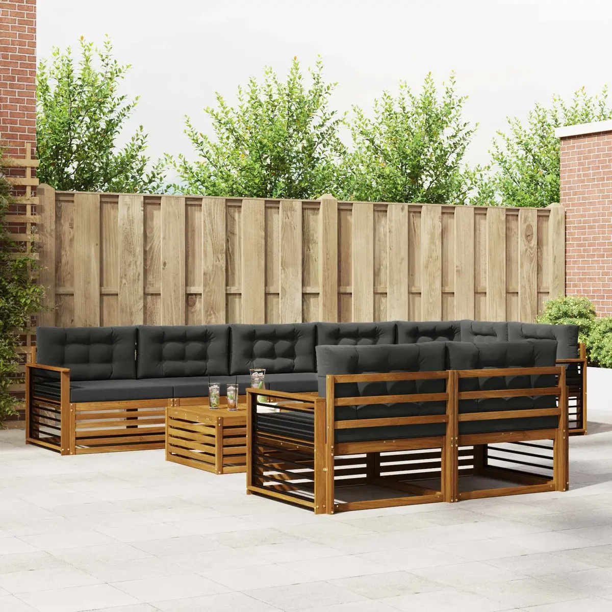 Outdoor Sofa Set Modular Lounge 9 Piece Brown with Cushions