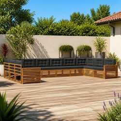 Outdoor Sofa Set 6 pcs Natural Anthracite Solid Acacia Wood Garden Furniture