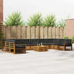 Outdoor Sofa Set 11 Piece Garden Furniture Natural Anthracite Solid Acacia Wood