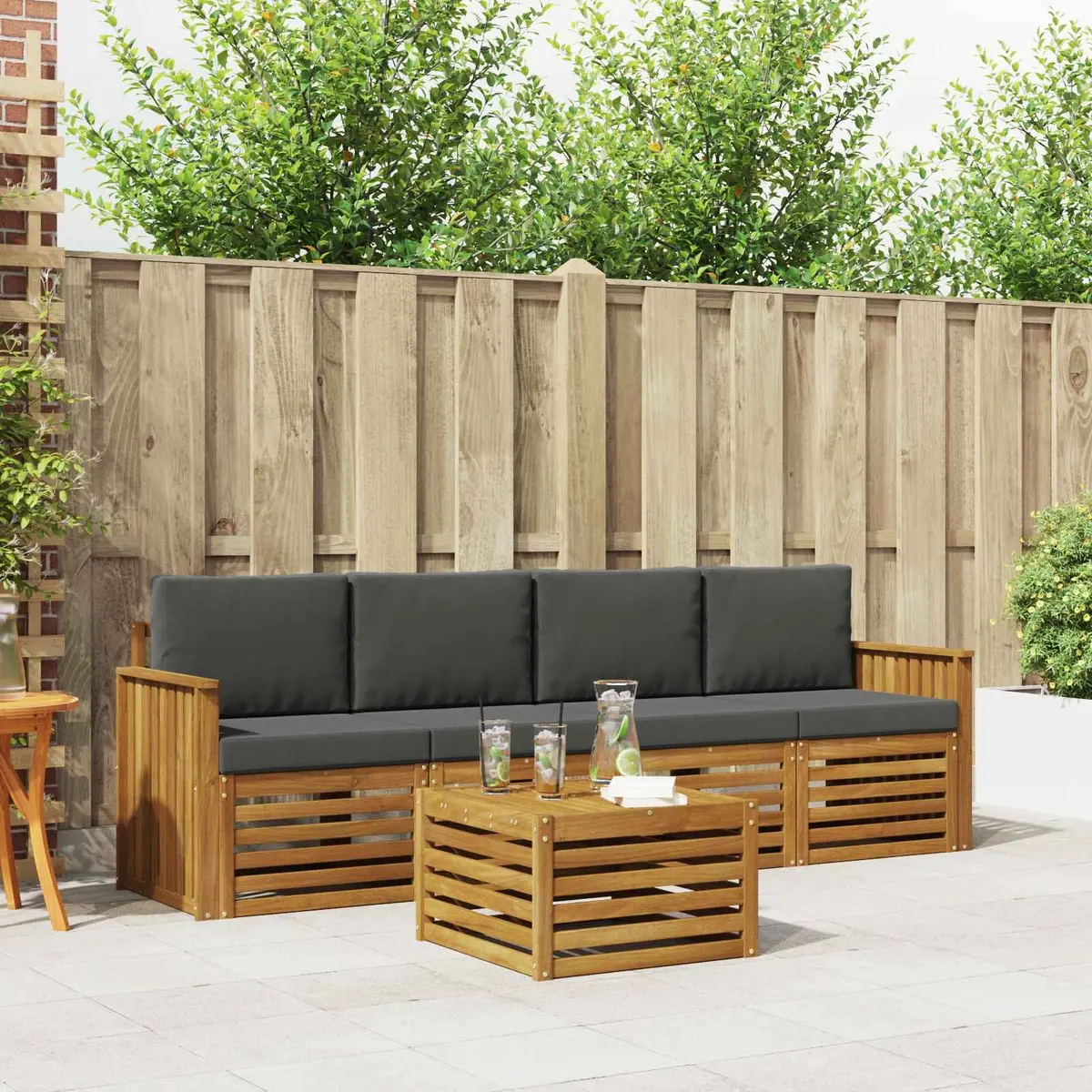 Outdoor Sofa Set 5 pcs Natural Anthracite Solid Acacia Wood Garden Furniture