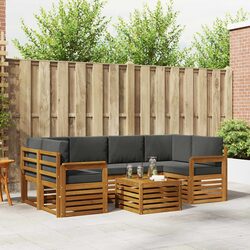Outdoor Sofa Set 7 Pcs Natural Anthracite Solid Acacia Wood Garden Furniture