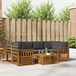 Outdoor Sofa Set 7 Piece Natural Anthracite Solid Wood Garden Furniture Modular