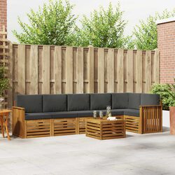 Outdoor Sectional Sofa Set 7 Pcs Garden Patio Furniture Natural Anthracite