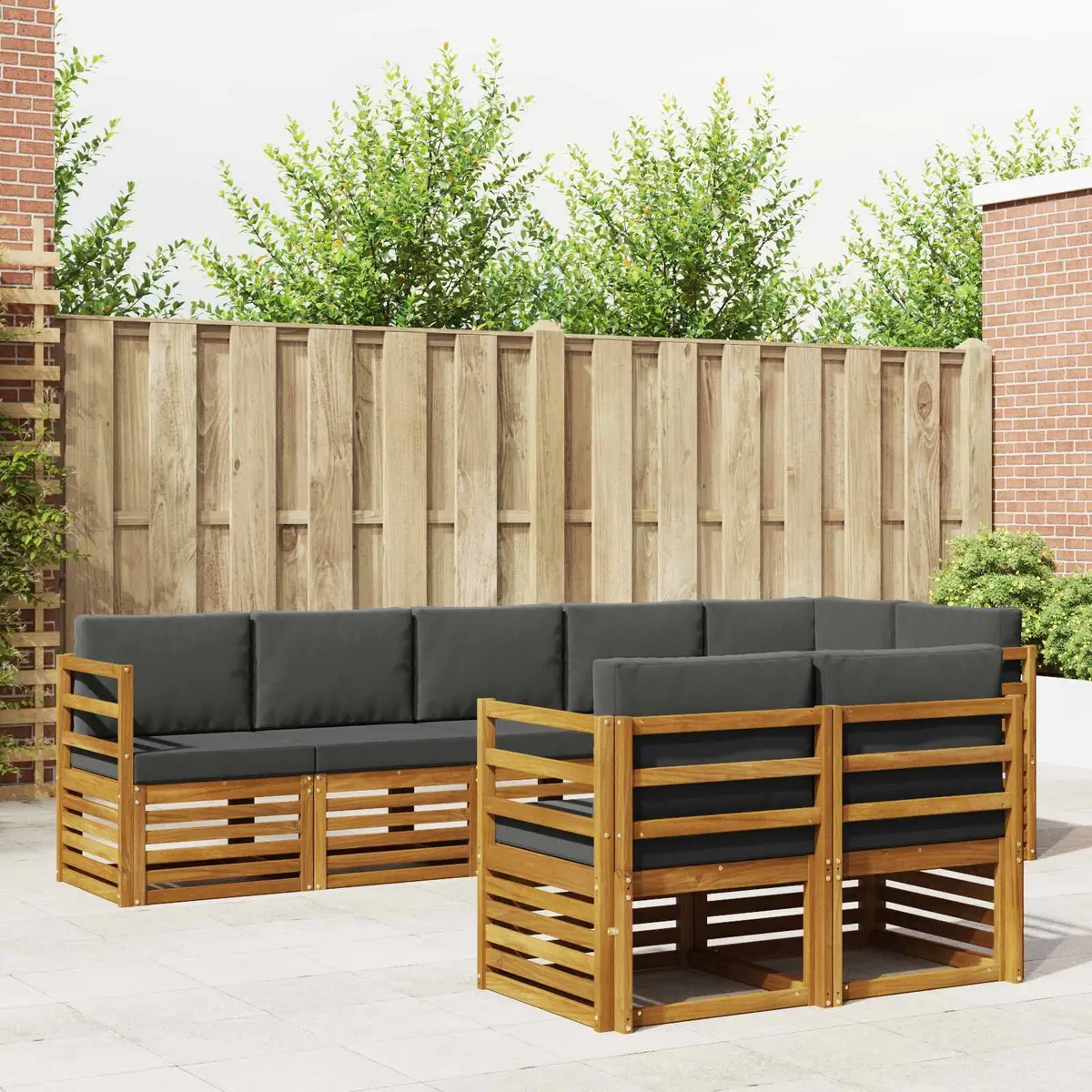 Outdoor Sofa Set Modular 8 Piece Natural Anthracite Solid Acacia Wood