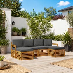 Outdoor Sofa Set 6 Pieces Garden Patio Furniture Solid Acacia Wood Natural