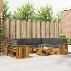 Outdoor Sofa Set 10 Pieces Solid Acacia Wood Garden Furniture Natural Anthracite