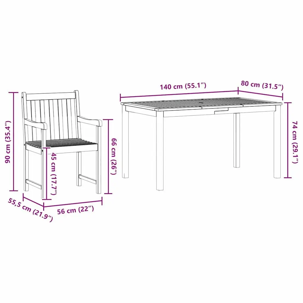 Garden Dining Set 7 Pieces Brown Solid Acacia Wood Outdoor Furniture