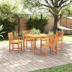Garden Dining Set 5 Piece Outdoor Furniture Brown Solid Acacia Wood Table Chairs