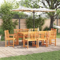 Garden Dining Set 9 Pieces Outdoor Furniture Brown Acacia Wood Patio Table