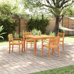 Garden Dining Set 5 Piece Brown Acacia Wood Outdoor Furniture Patio Table Chair