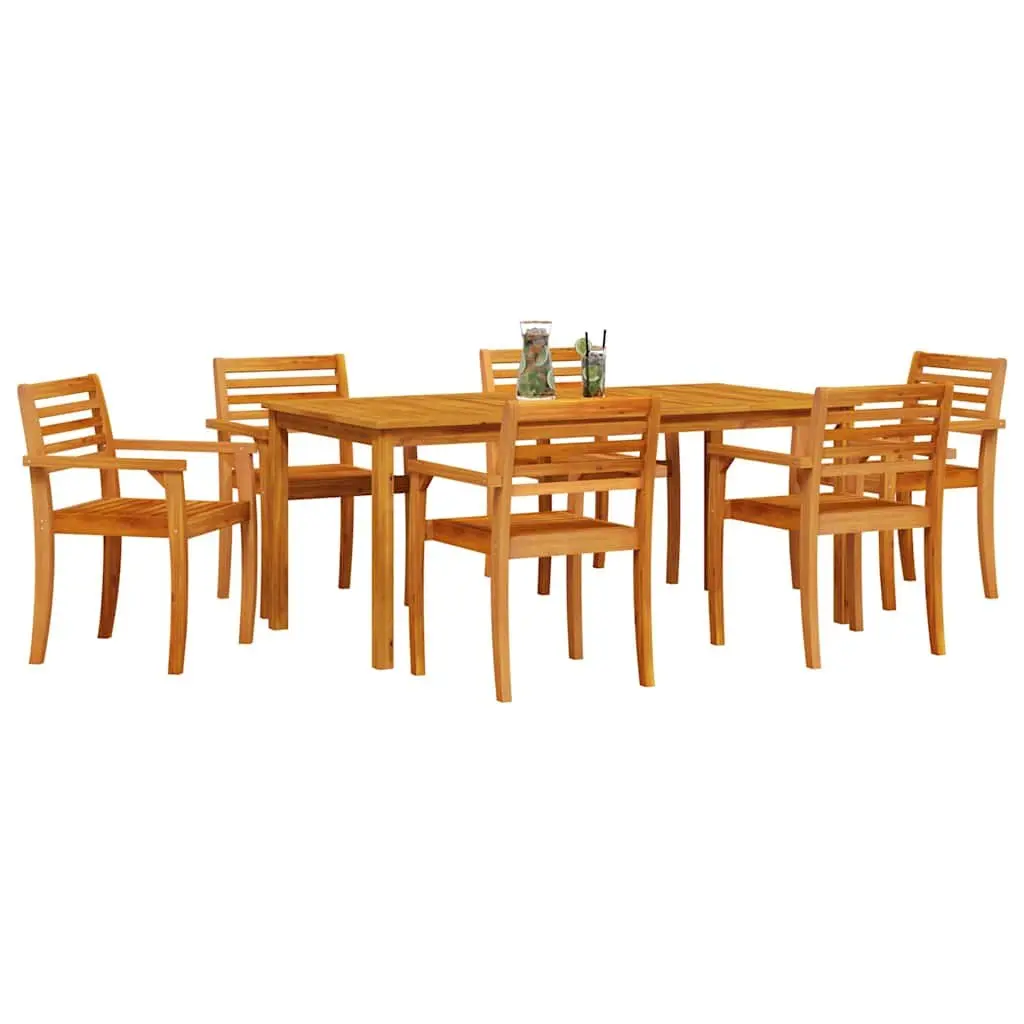 Garden Dining Set 7 Pieces Solid Acacia Wood Brown Outdoor Furniture Patio Table