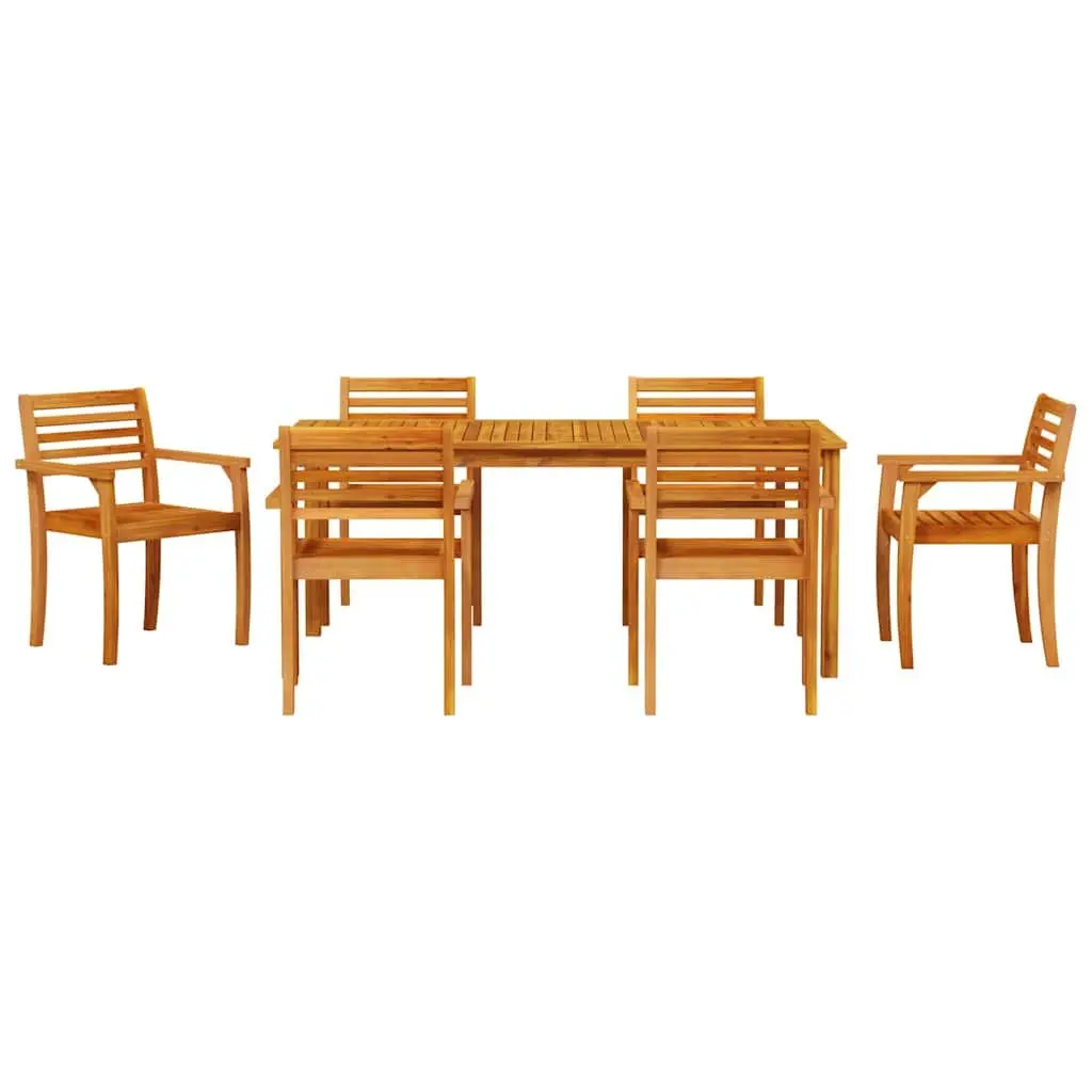 Garden Dining Set 7 Pieces Solid Acacia Wood Brown Outdoor Furniture Patio Table