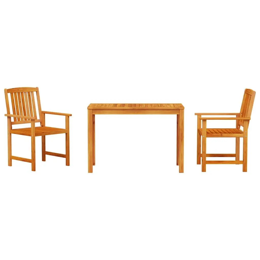 Garden Dining Set Rectangular Table and 2 Chairs Solid Acacia Wood Brown Outdoor