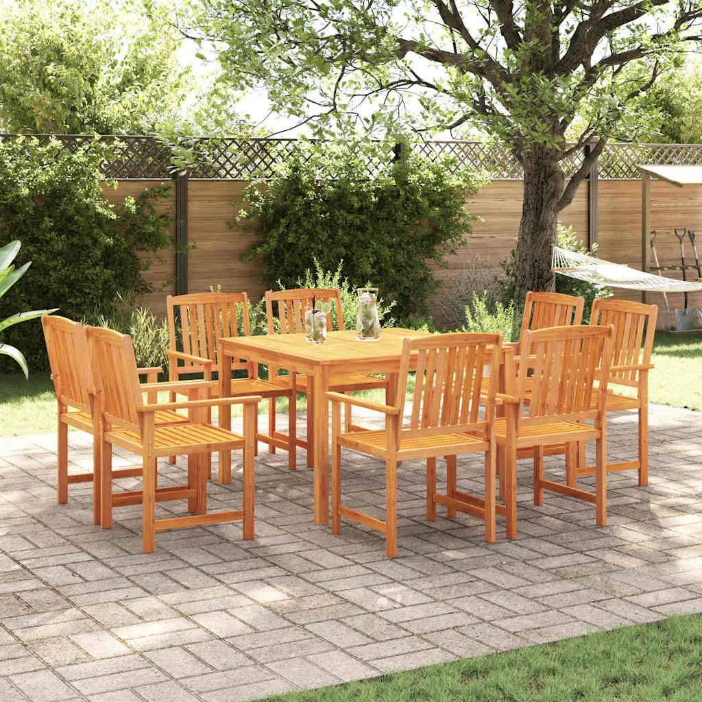 Garden Dining Set 9 Piece Solid Acacia Wood Outdoor Furniture Brown