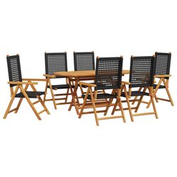 Garden Dining Set 7 Piece Folding Outdoor Furniture Black Acacia Wood Patio