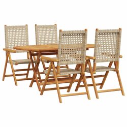 Garden Dining Set Folding 5 Pieces Outdoor Furniture Beige Acacia Wood Patio