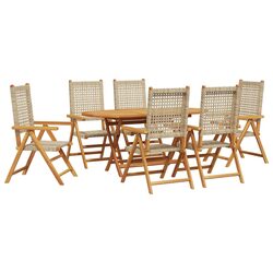 Outdoor Dining Set 7 Pieces Folding Garden Furniture Beige Patio Table Chairs