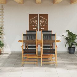 Outdoor Garden Dining Set Folding 5 Piece Black Acacia Wood Patio Furniture