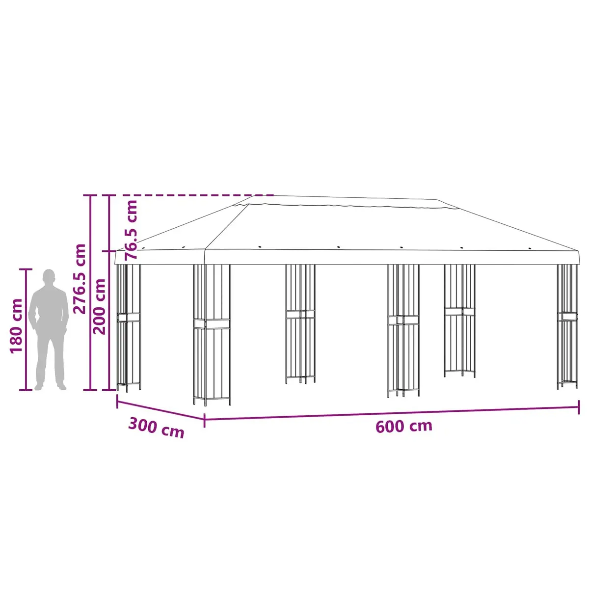 Garden Gazebo Mesh Sidewalls 6x3m Anthracite Outdoor Canopy