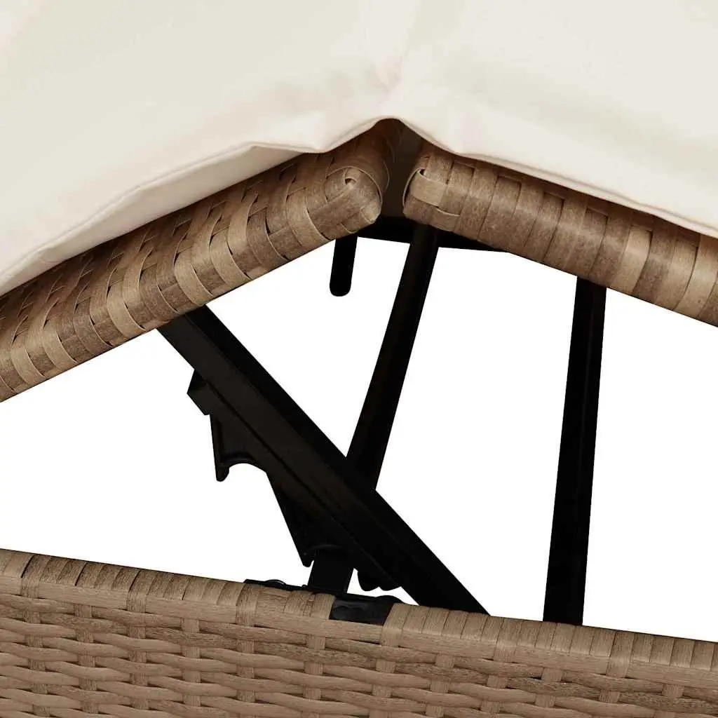 Double Sun Lounger Outdoor Bed with Roof Curtains Adjustable Backrest Beige Poly Rattan