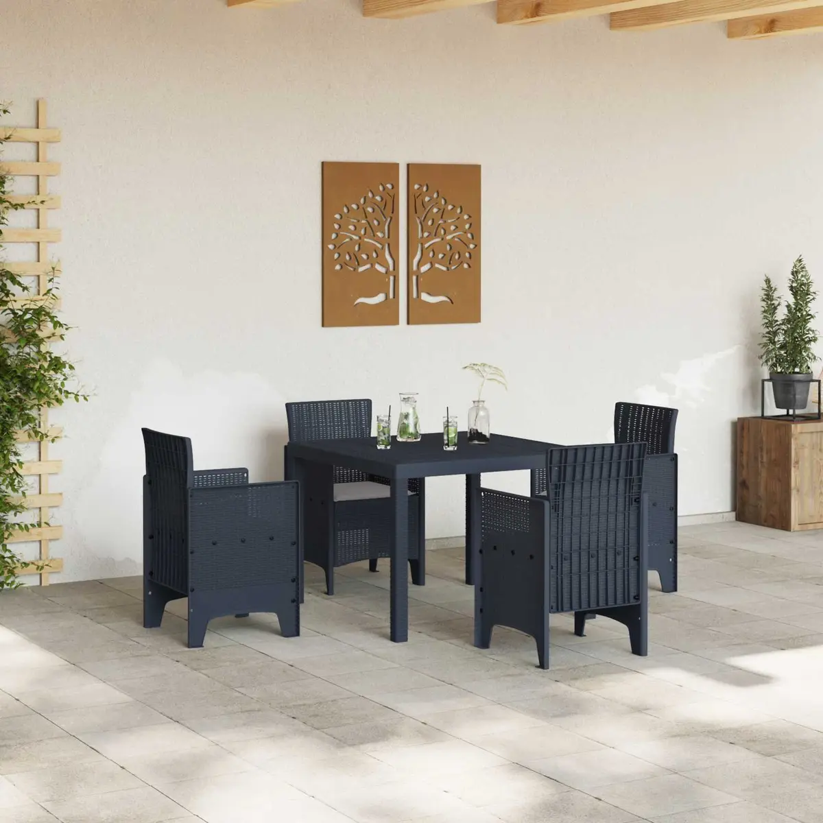 Garden Dining Set 5 Piece Anthracite Outdoor Patio Table and Chairs with Cushions