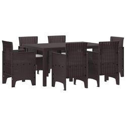 Garden Dining Set 7 Piece Outdoor Furniture Brown Poly Rattan Table Chairs