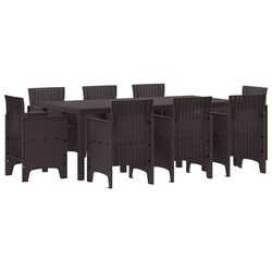 Garden Dining Set 9 Pieces Brown Outdoor Furniture Table Chairs Patio Seating