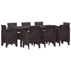 Garden Dining Set 9 Pieces Brown Outdoor Furniture Table Chairs Patio Gathering