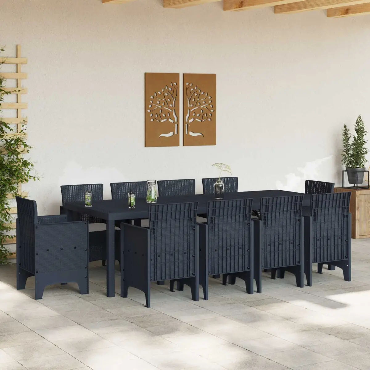 Garden Dining Set 11 Piece Outdoor Furniture Poly Rattan Rectangular Table