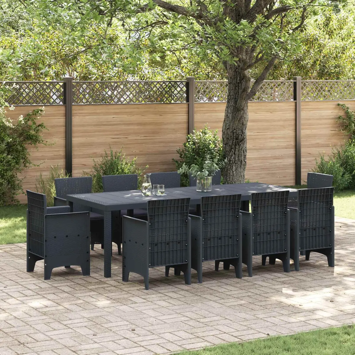 Garden Dining Set 11 Pieces Outdoor Furniture Anthracite Modern Poly Rattan