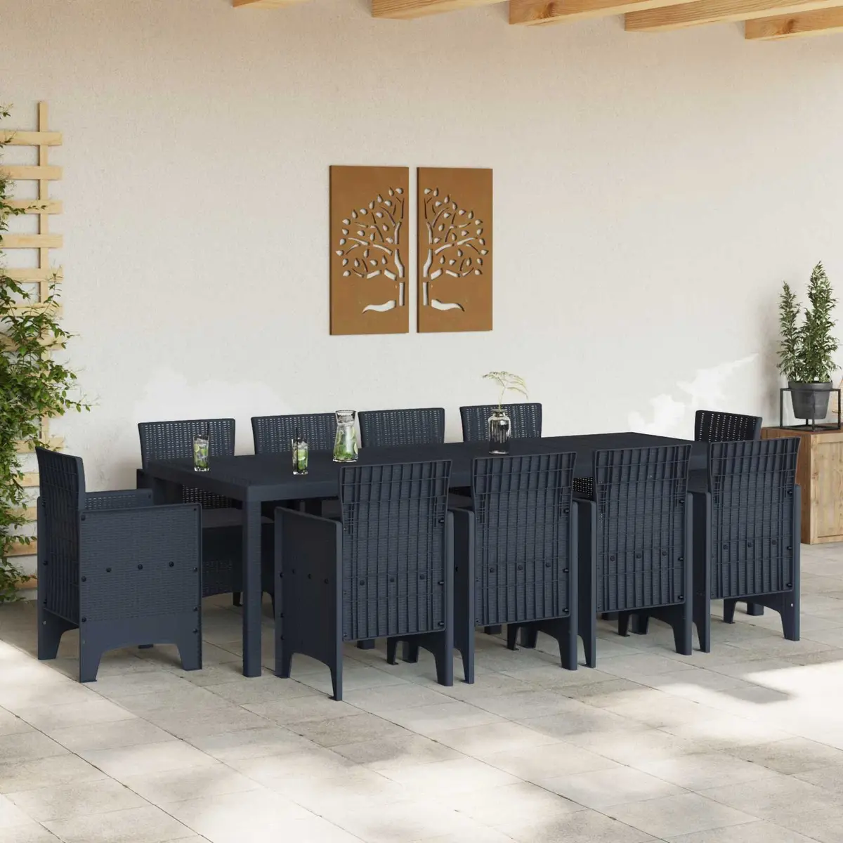 Garden Dining Set 11 Pieces Outdoor Furniture Anthracite Modern Poly Rattan