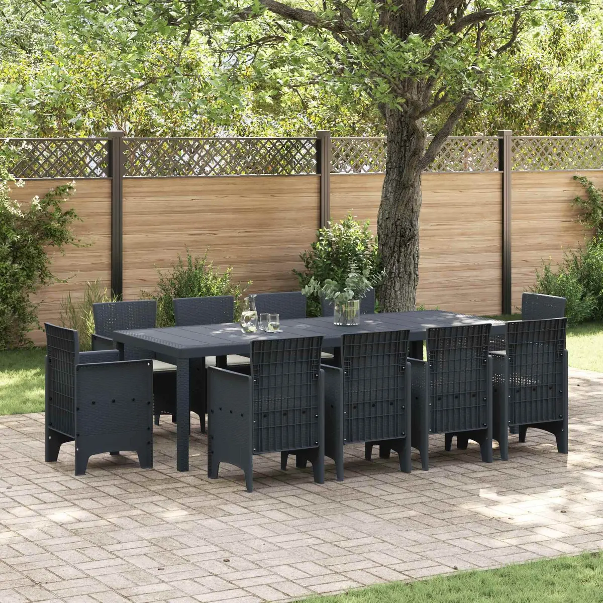 Garden Dining Set 11 Piece Outdoor Furniture Anthracite Poly Rattan Modern