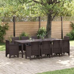 Garden Dining Set 11 Pieces Brown Outdoor Furniture Poly Rattan Rectangular