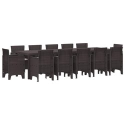 Outdoor Dining Set 13 Pieces Brown Poly Rattan Garden Furniture Patio Table