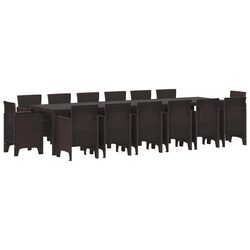 Garden Dining Set 15 Piece Outdoor Furniture Poly Rattan Brown Patio Table