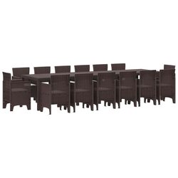 Garden Dining Set 15 Pieces Brown Poly Rattan Outdoor Furniture Patio Table