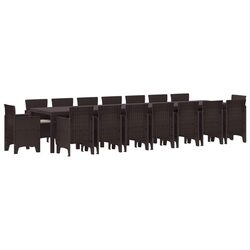 Garden Dining Set 17 Pieces Outdoor Furniture Brown Poly Rattan with Cushions