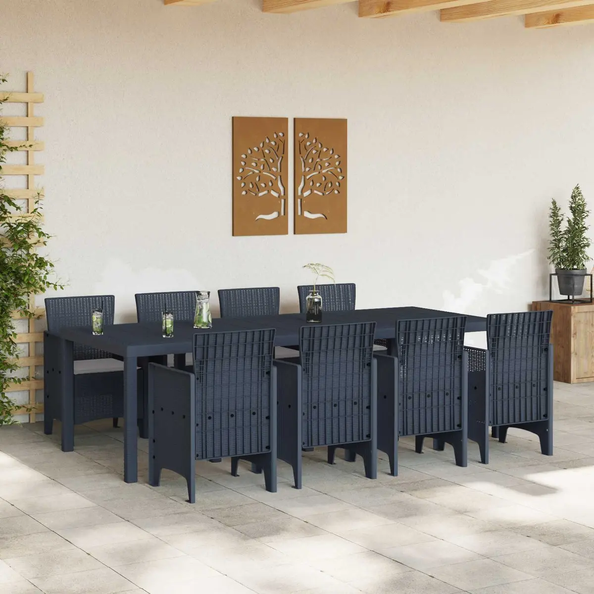 Garden Dining Set 9 Piece Anthracite Outdoor Furniture Poly Rattan Patio Table