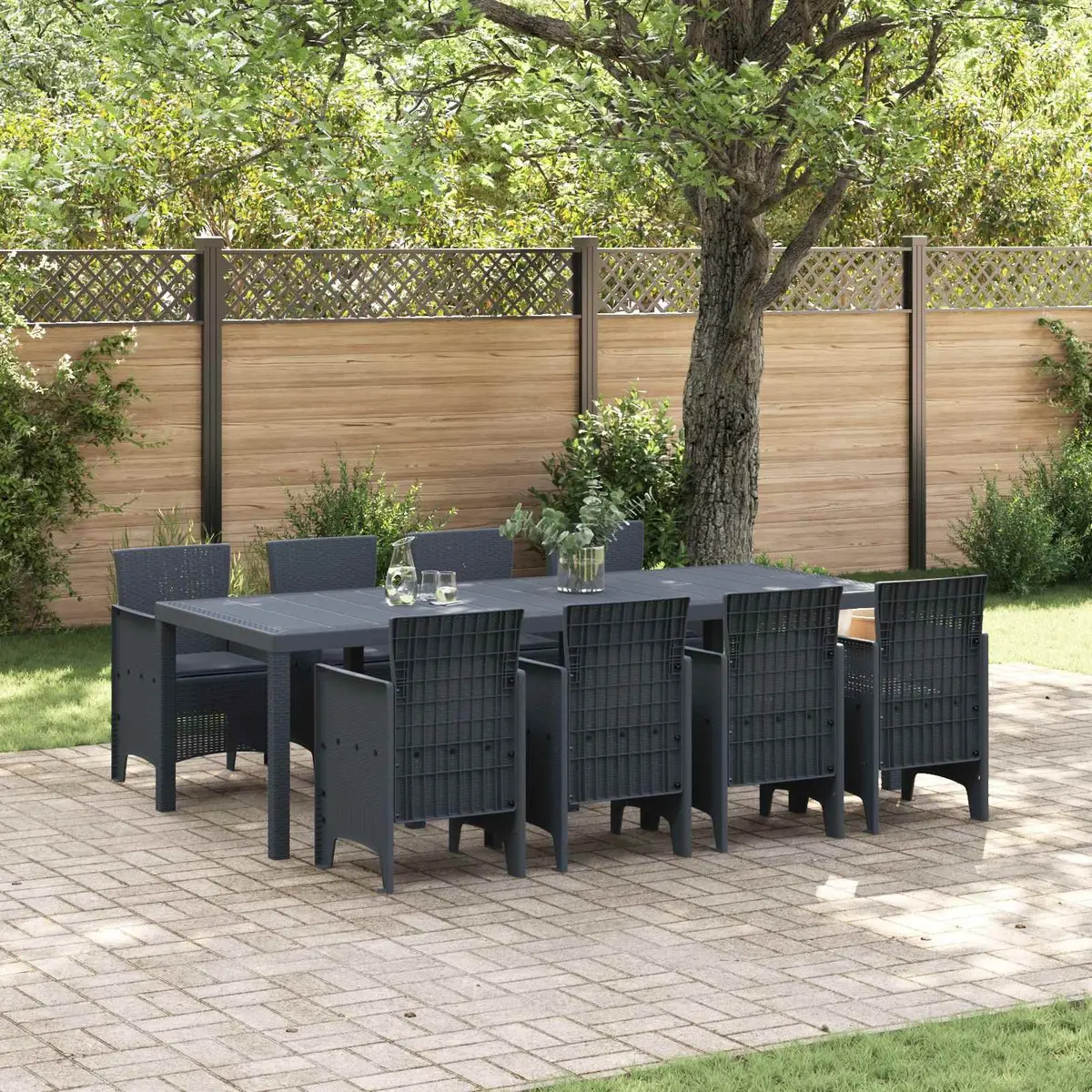 Garden Dining Set 9 Pieces Anthracite Modern Outdoor Furniture Poly Rattan