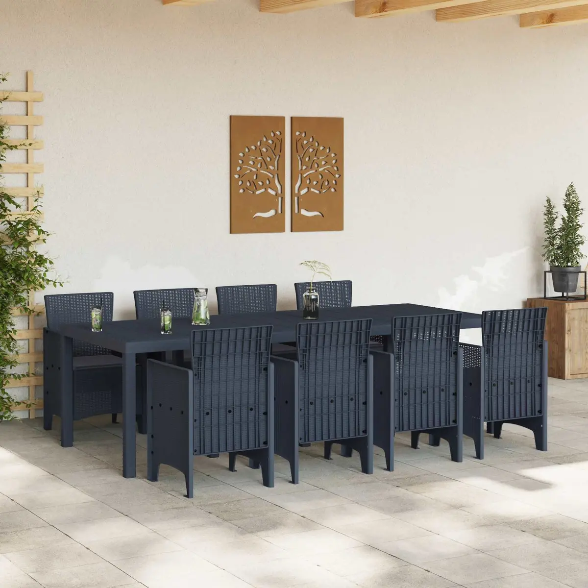 Garden Dining Set 9 Pieces Anthracite Modern Outdoor Furniture Poly Rattan