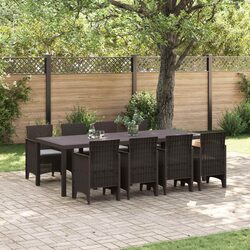 Garden Dining Set 9 Pieces Outdoor Furniture Brown Poly Rattan Modern Table