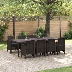 Garden Dining Set 9 Pieces Outdoor Furniture Brown Poly Rattan Modern Patio