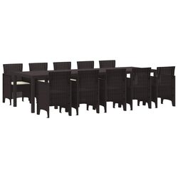 Outdoor Dining Set 11 Piece Brown Rattan Garden Furniture with Cushions