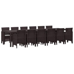 Garden Dining Set 13 Pieces Brown Poly Rattan Outdoor Furniture Patio Table