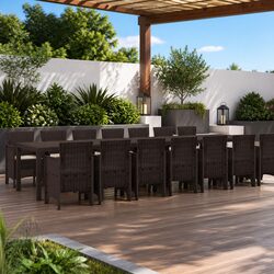 Garden Dining Set 15 Pcs Outdoor Furniture Brown Poly Rattan with Cushions