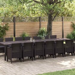 Garden Dining Set 15 pcs Outdoor Furniture with Cushions Brown Poly Rattan